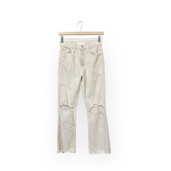 MOTHER Superior Tripper Jeans Size 26 Destroyed Ankle Denim Cream - Picture 1 of 7